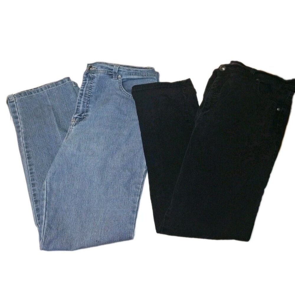Gloria Vanderbilt Women's Size 16 Petite Blue And Black Jeans 36x27 Lot Of Two